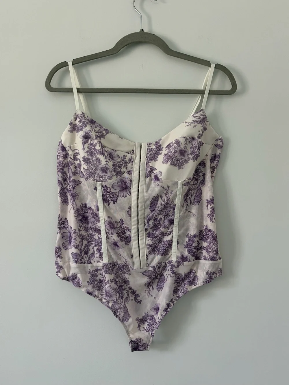 Free People Intimately Night Rhythm Sleeveless Corset Bodysuit Purple Ivory XL